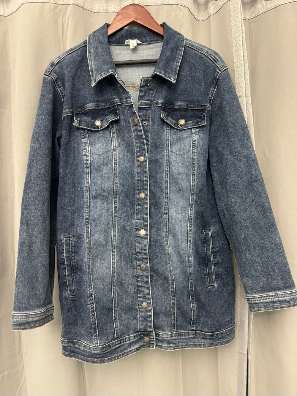 Tribal Jeans Women’s XL Longline Denim Jean Jacket Button Front Blue